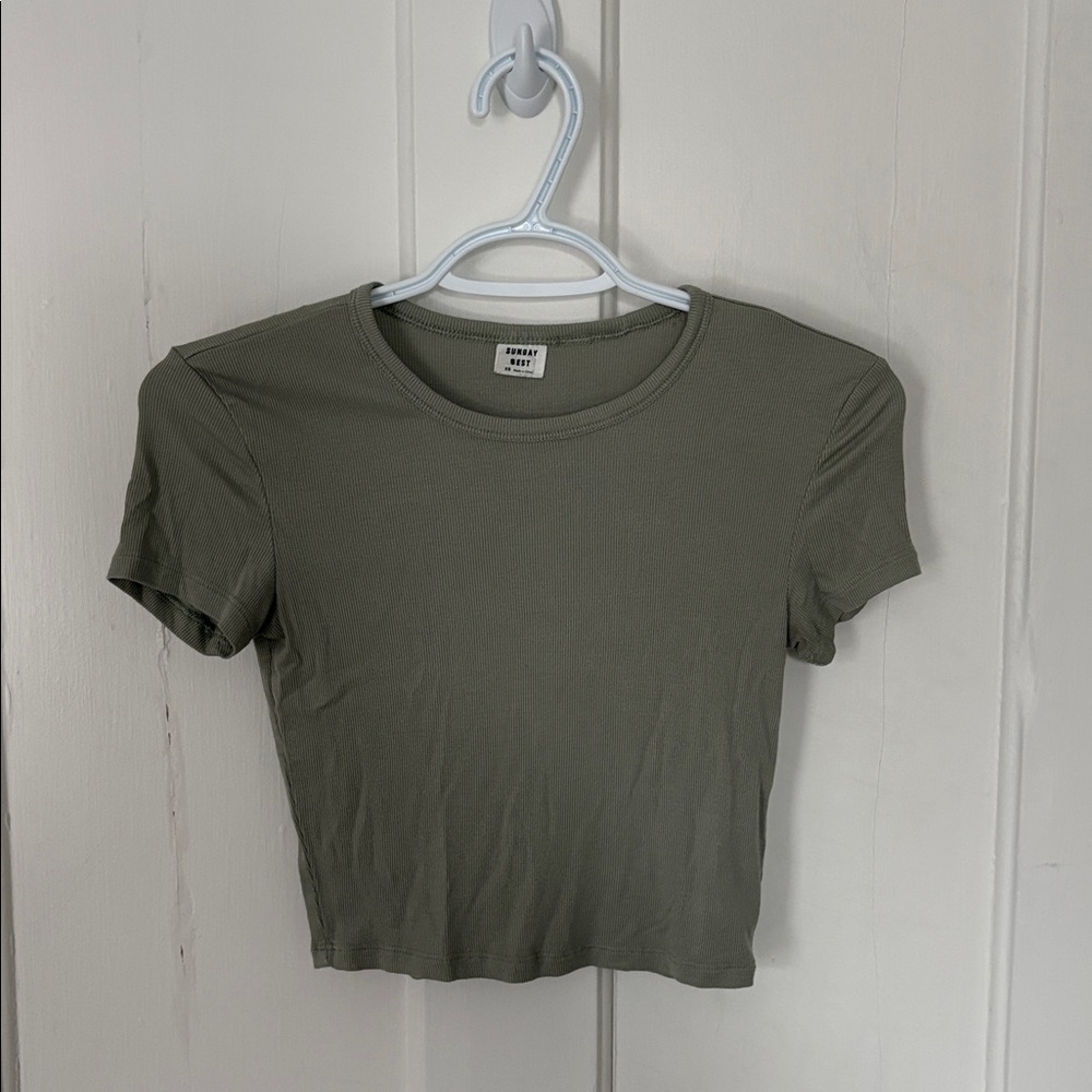 Casual Green Sunday Best Ribbed Women's Top